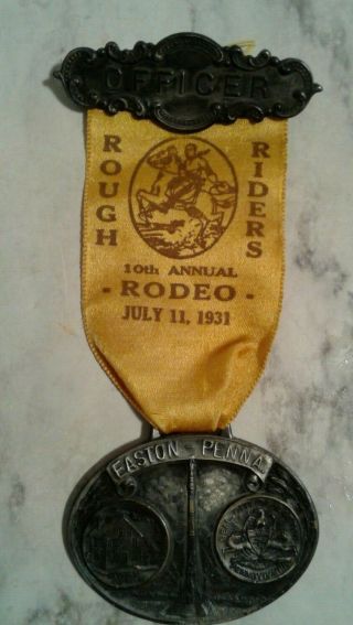 Vintage 1931 Rough Riders Rodeo Cowboy Officer Badge Ribbon Newton Jersey