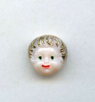 Pink/cream Glass Button - - Realistic Little Girl 