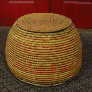Antique Alaska Alaskan Inuit Large Lidded Basket 11 " H
