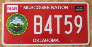 Oklahoma Muscogee Indian Tribe Specialty License Plate 2014 B4t59