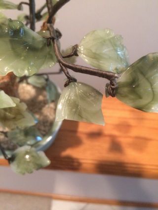 Vintage Glass Jade Bonsai Sakura Cherry Blossom Tree In Celadon Green Pot - 14” 7