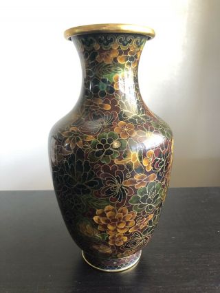 Fine Vintage Chinese Cloisonne Enamel Copper Vase Flowers Art Nr