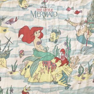 Vintage Walt Disney Little Mermaid Twin Set Flat Fitted Sheet Pillow Cover
