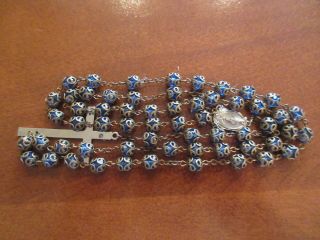 Vintage Filigree Capped Blue Crystal Rosary Beads Religious Catholic