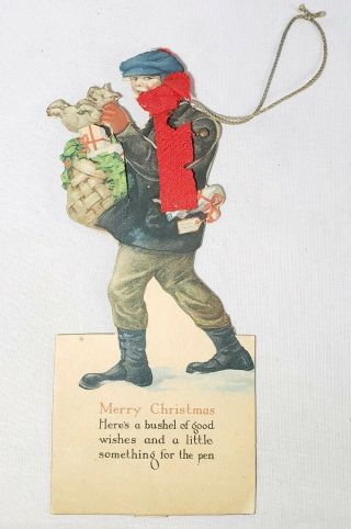 Antique 1900s Mechanical Christmas Xmas Holiday Card - Campbell Art Co