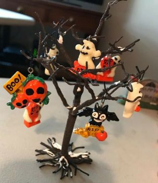 Halloween Pumpkin Ghost Bat Mini Tree Ornaments Decorations Set Of 7,  Tree 5.  5”