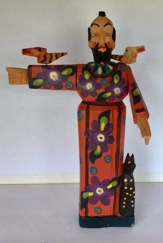Vintage Hand Carved Painted Wooden St.  Saint Francis Guatemala Folk Art 15” H