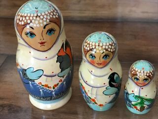 Vintage Set Of 3 Matroyshka Dolls • From Russia • Charming • Lovely Faces