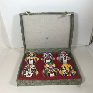 Set Of 6 Miniature Chinese Porcelain Opera Masks
