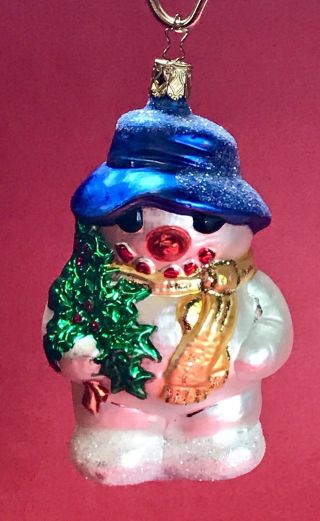 ⭐️1/ 4 - 1/2” Mouth Blown Christmas Ornament Snowman Scarf Blue Hat Holly Spray
