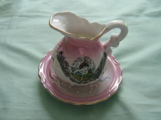 Vintage Dragonware Moriage Pink Luster Souvenir Wyoming Pitcher Bowl Orig Label