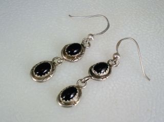 Vintage Navajo Sterling Silver & Black Onyx Dangle Earrings
