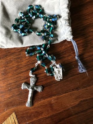 Vintage Rosary Catholic Prayer Beads Crucifix Emerald Green