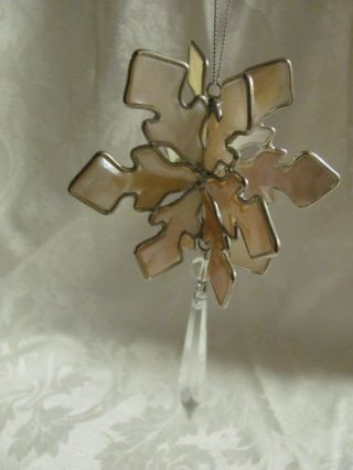 3d Snowflake Ornament Made Of Shell,  Hanging Crystal Prism Silver Accents