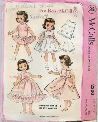 Vintage Sewing Pattern,  1958 " Betsy Mccall " 7 1/2 " - 8 " Doll Clothes,  Helen Lee