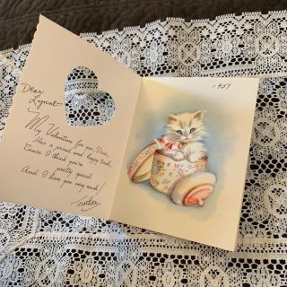 Vintage Greeting Card Valentine Daughter Rust Craft Mirror Cat Kitten 3