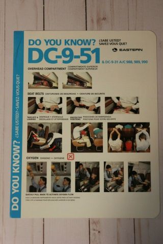 Eastern Airlines Dc - 9 - 51 Safety Card - 9/86