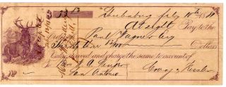 1881 Iou Note With Deer Vignette Schulenburg To Menger Hotel San Antonio Texas