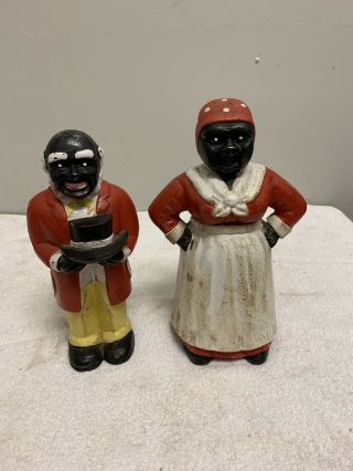 Cast Iron Black Americana Uncle Moses Aunt Jemima Still Coin Bank Vintage Pair
