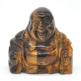 Yellow Tiger Eye Quartz Crystal Laughing Maitreya Buddha Figurine Statue 1.  4 "