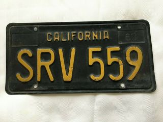 Vintage California Black & Yellow License Plate 1963 Srv 559