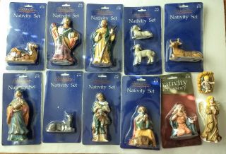 Dept.  18 Holiday Time,  Nativity Set 13 Piece Hand Painted,  Older But Not Vintage