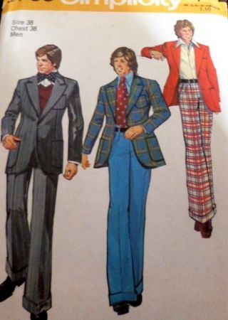 Vtg 1970s Mens Jacket & Pants Sewing Pattern Chest 38