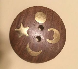 X - Large - Hand Crafted Wood Button W Brass Embedded / Inlaid Moon And Star