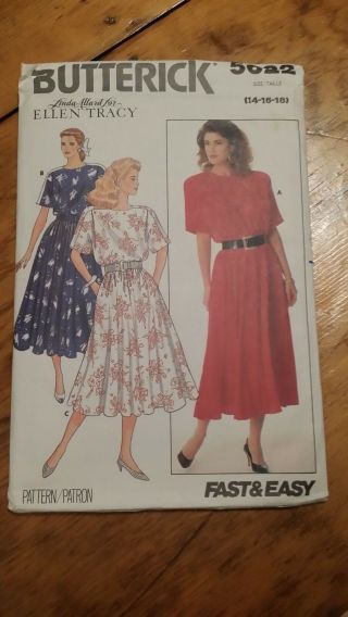 Vintage Butterick Ladies Dress Pattern 5622 Size 14 - 18 Uncut