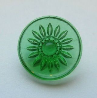 Antique Vtg Emerald Green Depression Glass Button Reverse Pattern (f)