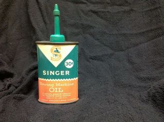Singer Sewing Machine Oil 4oz Tin Can Empty Vintage Antique Advertising 30 Cents