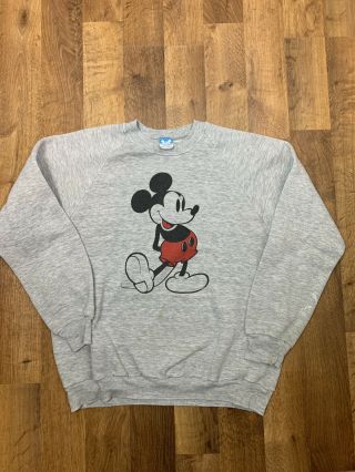 Vintage Classic Disney Mickey Mouse Sweatshirt Gray Xl Usa Made Character