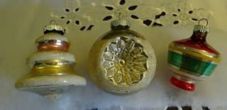3 Vintage Shiny Brite Christmas Tree Ornaments Double Indent Top Tree Shape