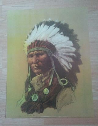 Rare 1976 Color Lithograph Hans P.  Luetcke Louis Son Of Chief Sitting Bull Sioux