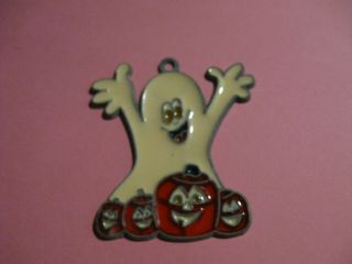 Vintage Stained Glass Halloween Ghost Ornament 3 "