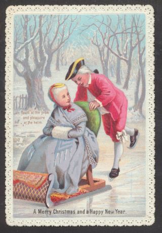 C4625 Victorian Goodall Xmas Card: Couple Skating