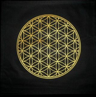 Stone Grid Cloth Seed Of Life Crystal 12 Inch Black Gold 100 Cotton Dino