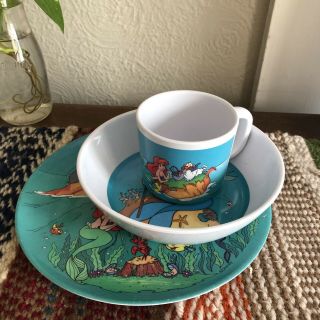 Vintage Disney The Little Mermaid 1990s Plate Cup & Bowl Melamine Set