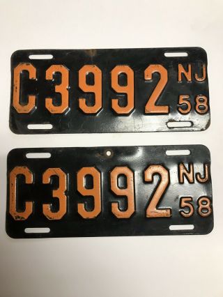 Pair Vintage 1958 Jersey Motorcycle License Plates
