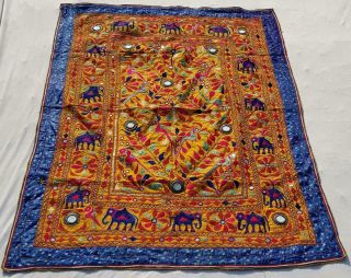 55 " X 41 " Handmade Embroidery Old Tribal Ethnic Wall Hanging Decor Tapestry