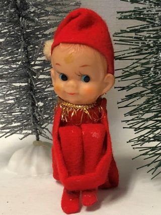 Vintage Napco Red Felt Elf Santa Hat Gold Trim Around Neck Blue Eyes Christmas