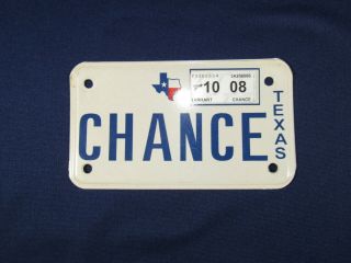 Vintage 2008 Texas Motorcycle License Plate Chance Vanity Plate
