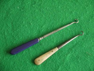 2 Vintage Button Hooks One With Blue Handle