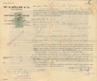 Netherlands - Rotterdam 1923,  Wm H.  Muller Co  Bill Of Lading To Bordeaux A479
