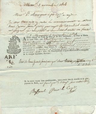 France - Marseille 1806,  Entire Letter With The Bill Of Lading To Agde.  A128