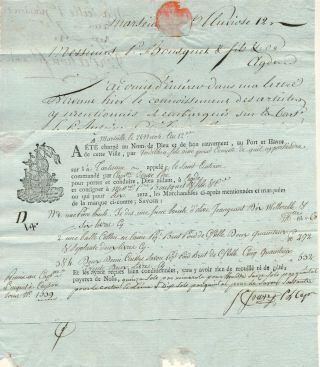 France - Marseille 1805,  Entire Letter With The Bill Of Lading To Agde.  A123