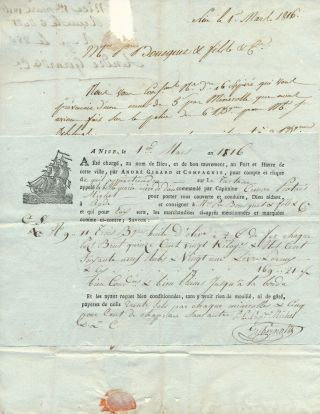 France - 1816,  Entire Letter With The Bill Of Lading To Agde.  A121