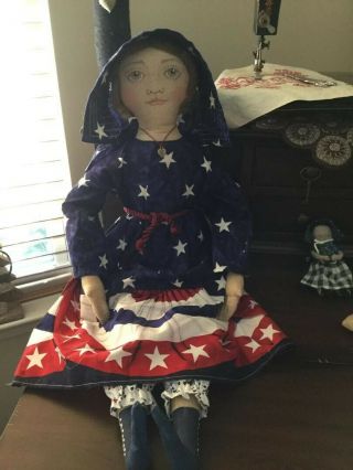 Early Primitive Patriotic Americana Cloth Rag Doll - Artist Made
