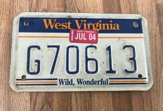 2004 West Virginia Motorcycle License Plate G70613 Tag