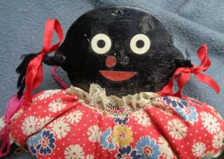 Vintage Black Americana Wooden Cloth Doll Pin Cushion Midwestern Folk Art